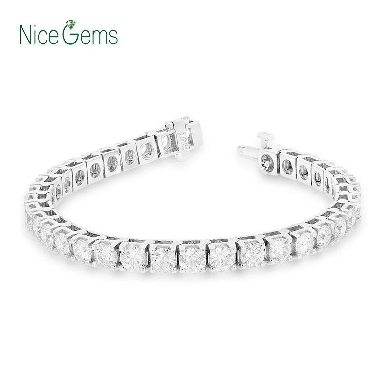 

NiceGems Solid 14K White Gold Tennis Bracelet 12CTW 3mm 4mm 5mm Diameter F Color Moissanite Gemstone Link Bracelets For Women