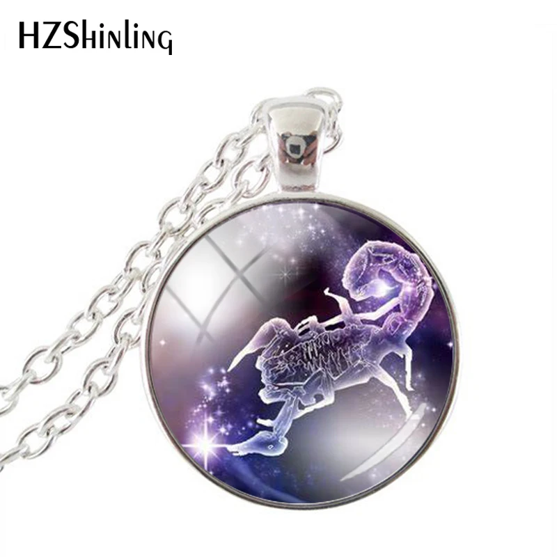 Модная фиолетовая галактика 12, Скорпион, Стрелец, Козерог, Водолей, серебряное ожерелье, стеклянный купол, Зодиак, ювелирное изделие, подарок - Окраска металла: 10Scorpion