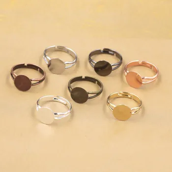 

Blank Ring Settings with Flat Circle Glue Pads Cameo Cabochons Bases Adjustable Rings Findings Jewelry Making Multi-color Plated