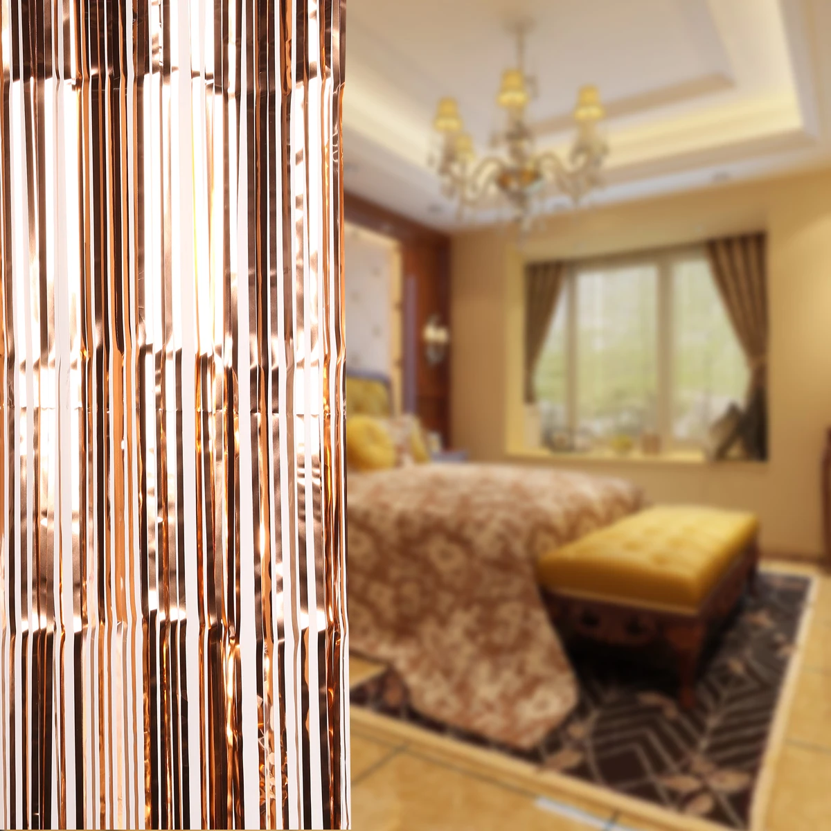 Rose Gold Foil Fringe Curtain Party Wedding Backdrop Fringe Tinsel Window Curtains Home Wedding Party Decoration