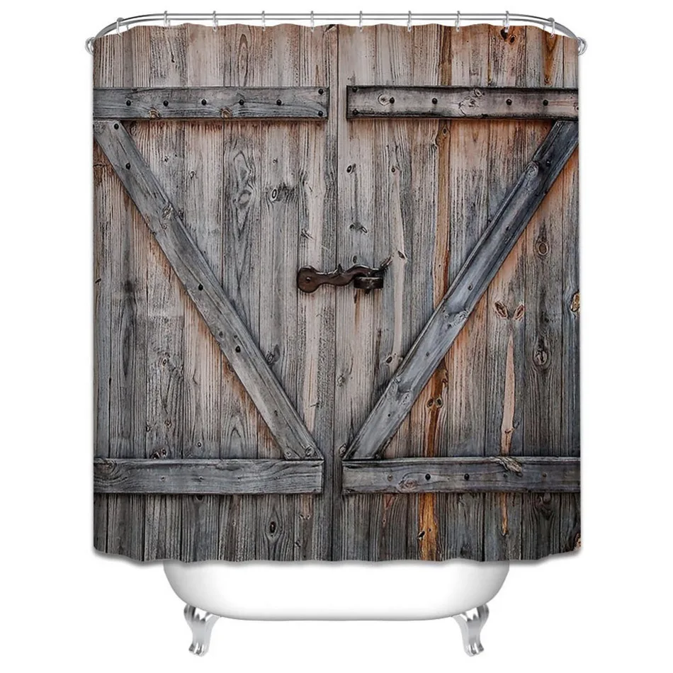 Polyester shower curtain old bronze wooden garage door vintage ... Porta del garage