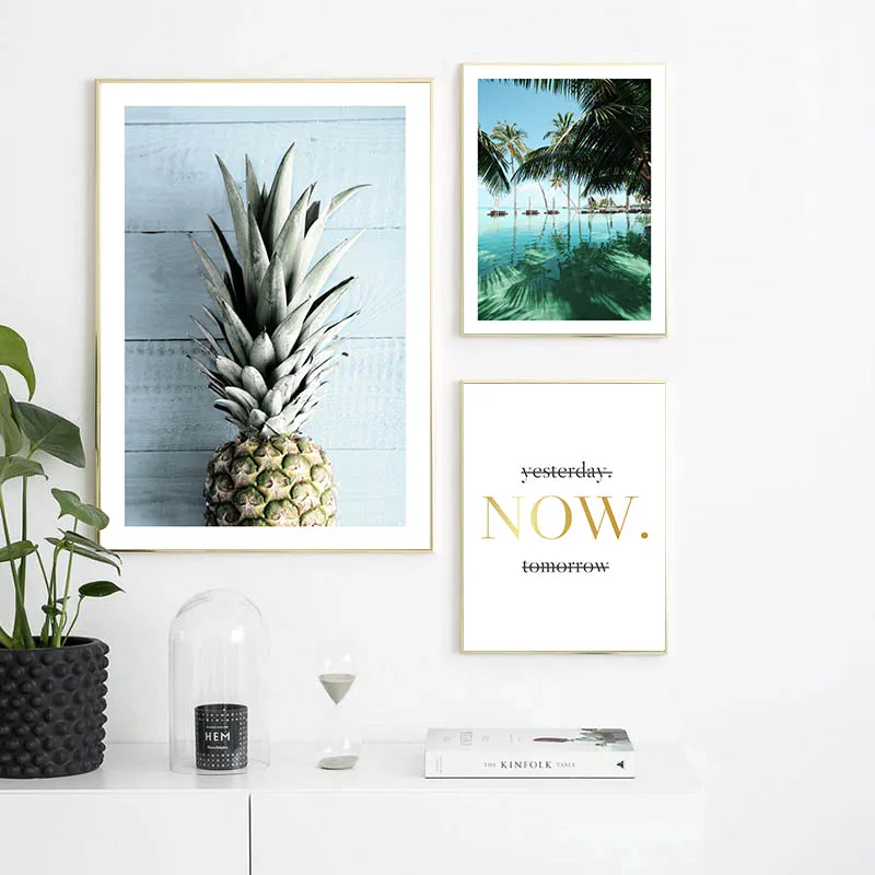 Тропическое украшение картина скандинавский плакат с ананасом пальмы Печатный пейзаж стены искусства холст картина современное оформление комнаты