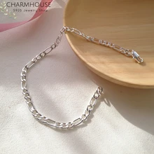 Pura 925 Pulseiras de Prata para As Mulheres 4 milímetros Figaro Chain link Pulseira Pulseira Femme Pulseira Acessórios de Moda Jóias