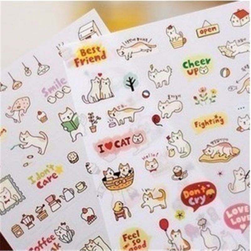 

DL Korean creative stationery lovable cat diaries decorative sticker group cartoon animal sticker students learning stationery