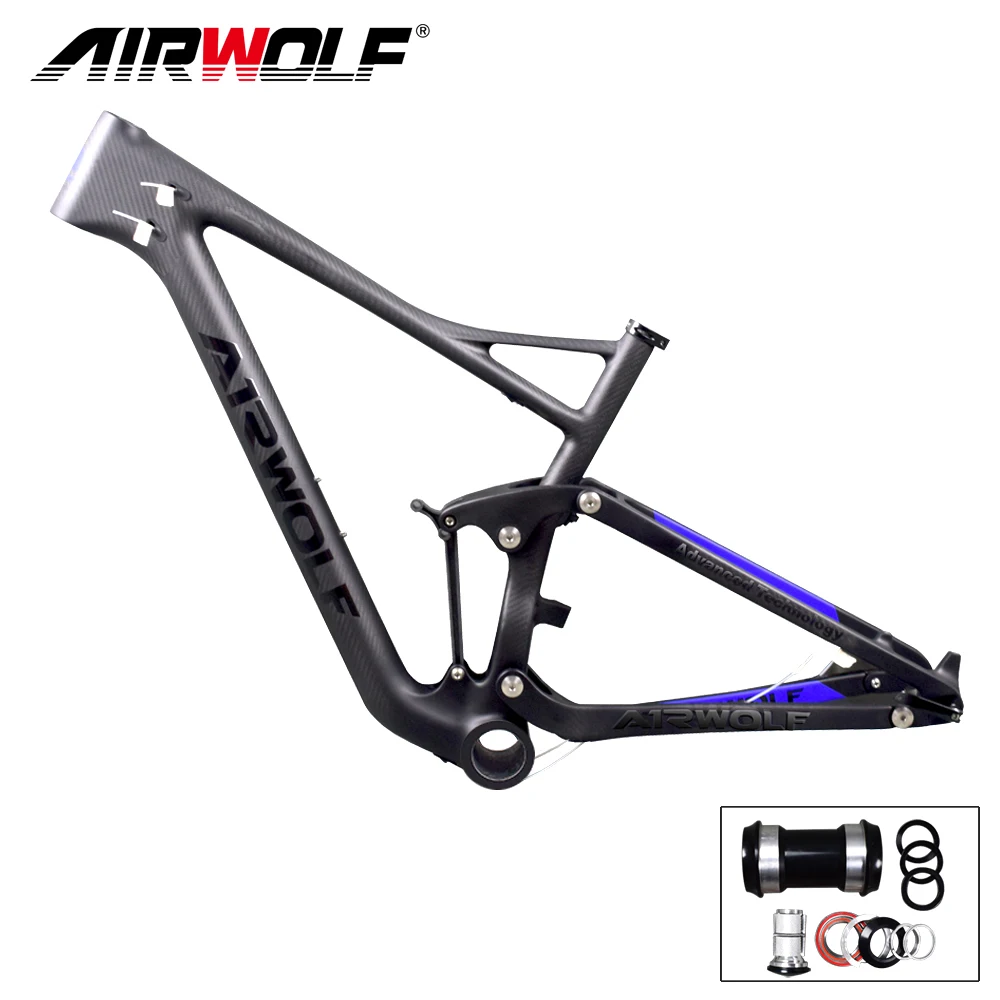 Discount 2019 Airwolf mtb full suspension frame with disc brake 160mm travel 122mm accept OEM painting 29er carbon frame suspension 4