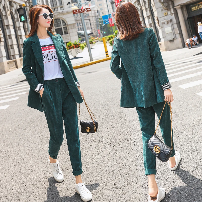 womens corduroy trouser suit