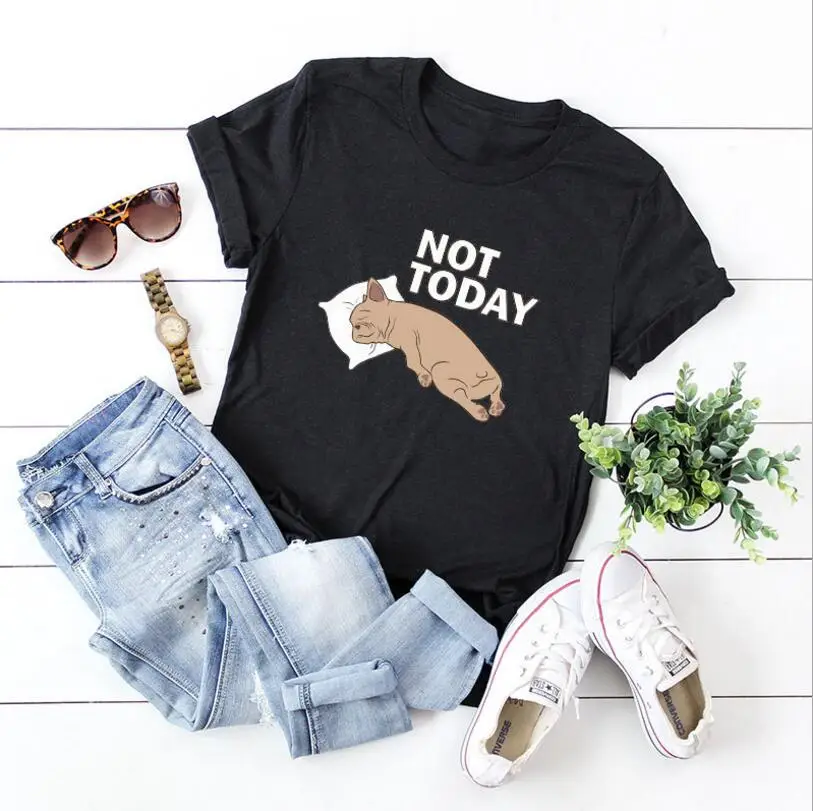 Новинка, летняя женская футболка, забавная, с надписью NOT TODAY, с принтом ленивой собаки, женская футболка, повседневная, свободная, с коротким рукавом, топы, женская одежда, 5XL - Цвет: Черный