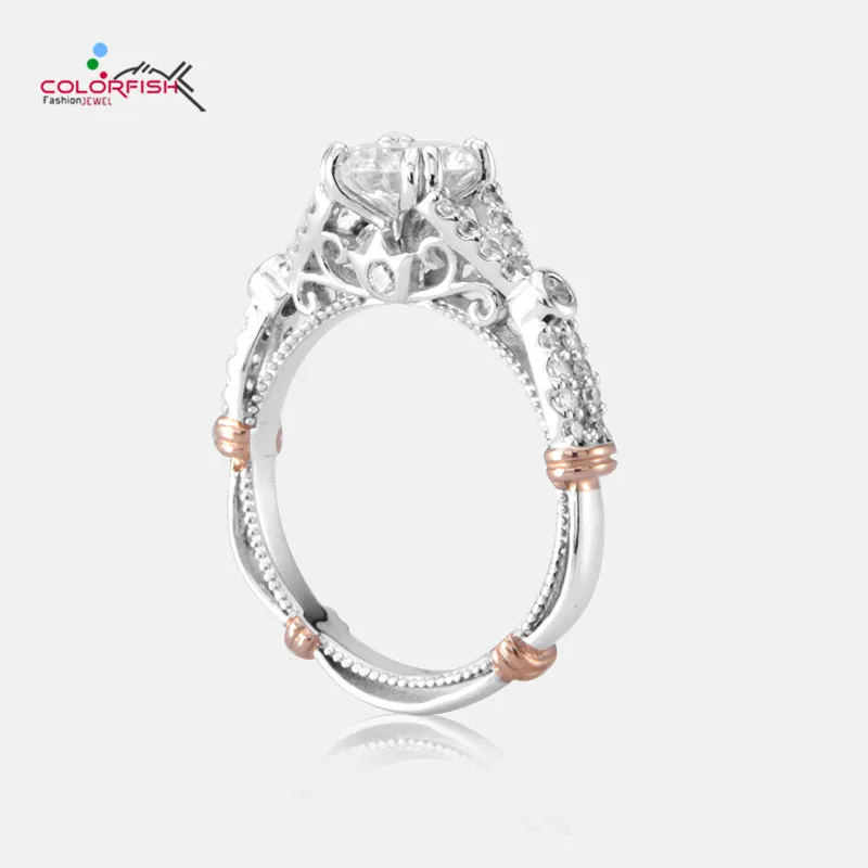 

COLORFISH Women's Vintage Fashion Ring For Engagement Wedding Round 1.25 ct Solitaire Ring 925 Sterling Silver Rose Gold Color