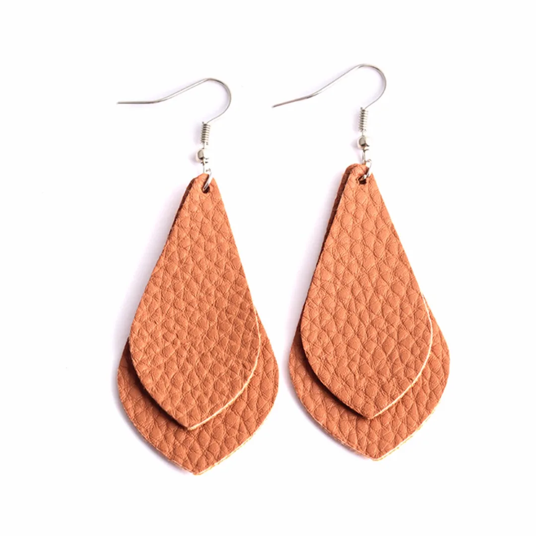 Bohemian PU Leather Long Drop Earrings For Women Trendy Statement Multi Layer Water Drop Earring oorbellen Jewelry Shellhard