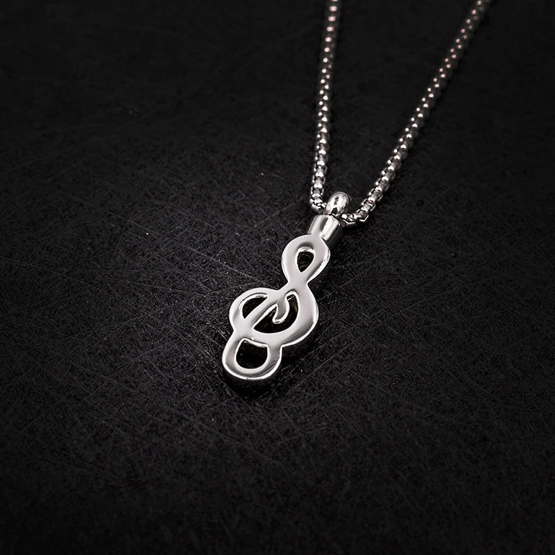 Urn Necklace Cremation Memorial Keepsake Stainless Steel Urn Pendant Musician Music Note with 24" Silver Chain and Funnel 