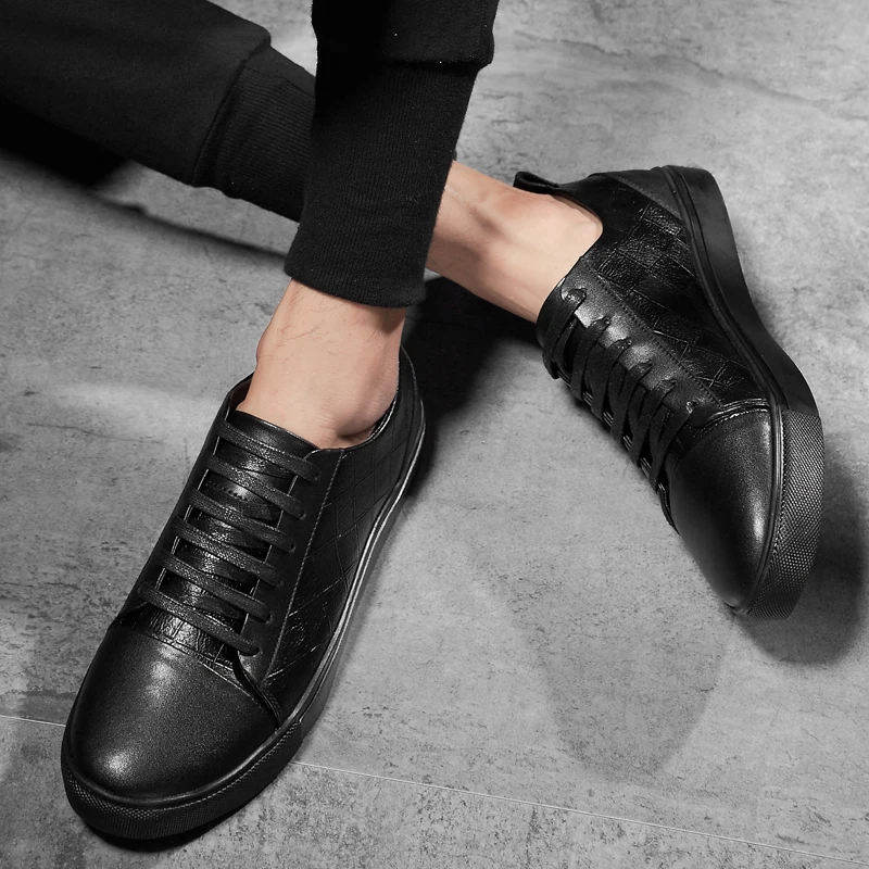 Classiques De Mâle Taille Véritable Pour Chaussures En Et Lacets Nouveaux À Homme Hommes Compensées Décontracté Semelles white 2019 Grande Blanc Tendance Black Cuir Noir ZuOkXiP