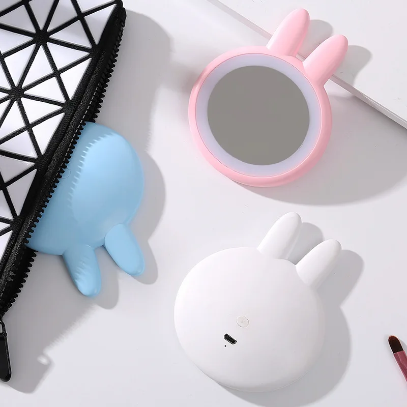 

1 PC New Cute LED Makeup Mirror Round Rabbit Light Mini Makeup Mirror Women Portable Rave Party Night Light USB Charge Outdoor