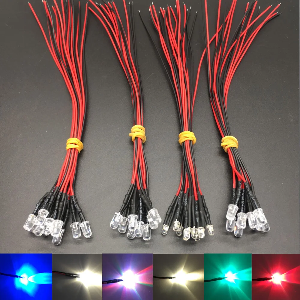 

20pcs lot 20cm Pre Wired 3mm 5mm LED Light Lamp Bulb Prewired Emitting Diodes For DIY Home Decoration DC12V