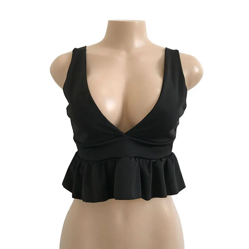 

New Style Womens Sexy Deep V Neck Crop Tops Solid Ruched Hem Backless Sleeveless Crop Top Women Tank Tops Shirts
