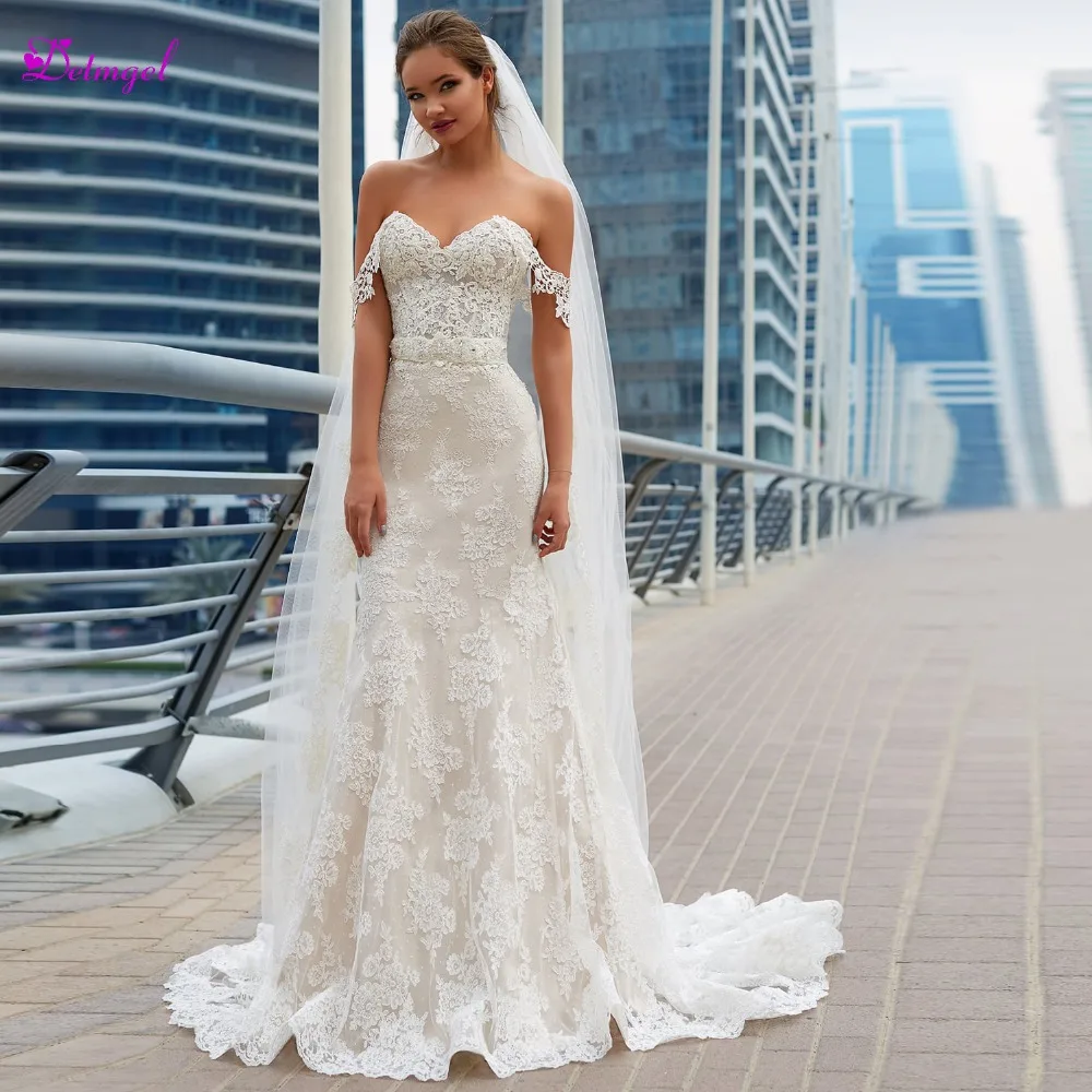 

Detmgel Vestido de Noiva Sweetheart Neck Lace Up Mermaid Wedding Dresses 2020 Luxury Sashes Beaded Appliques Trumpet Bridal Gown