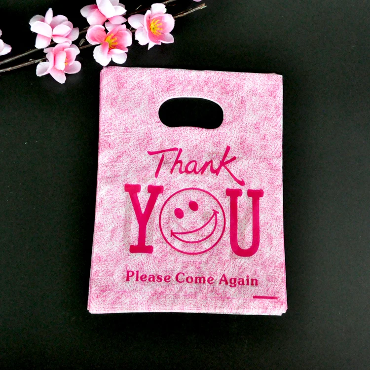 

Hot Sale 100pcs 15x20cm "Thank You" Design Boutique Packing Plastic Bag Wedding Jewelry Packaging Bag Gift Pouches With Handle
