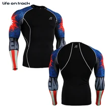 Для Мужчин's Фитнес одежда сжатия кожи облегающая, с длинным рукавом с принтом дышащая быстросохнущая Бодибилдинг футболки для бега Лидер продаж