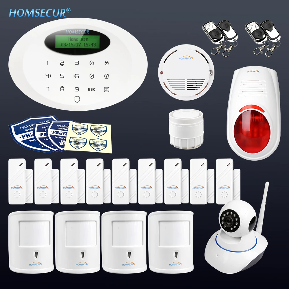 

HOMSECUR Wireless&wired GSM Home House Alarm System With Wireless Flash Siren