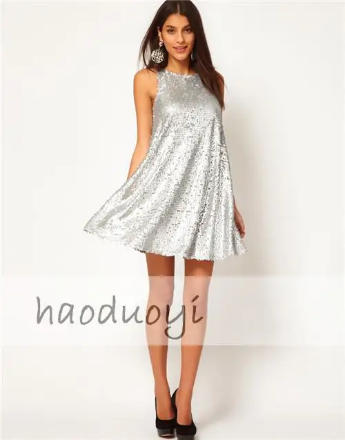 2014 Hottest Fashion Spring Summer Silver Glitter Sequined Sleeveless