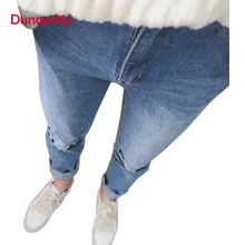 Весна размера плюс, свободные джинсы с высокой талией, женские джинсы с милым рисунком кота, Джинсы бойфренда с вышивкой, штаны-шаровары, штаны, Дунайский