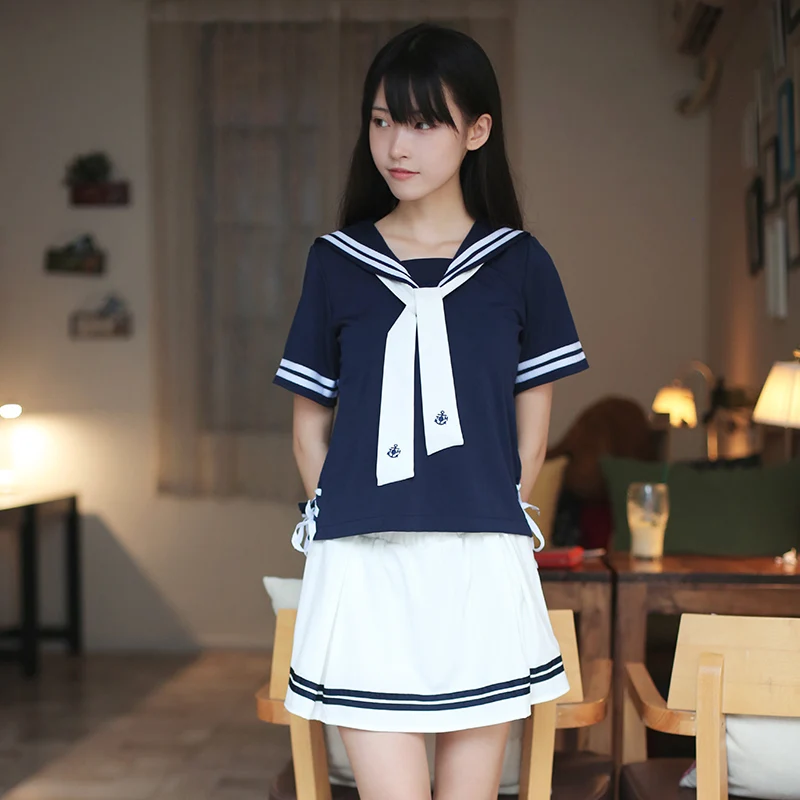 2018 New Set Japanese School Sailor Uniform Fashion School Class Navy 