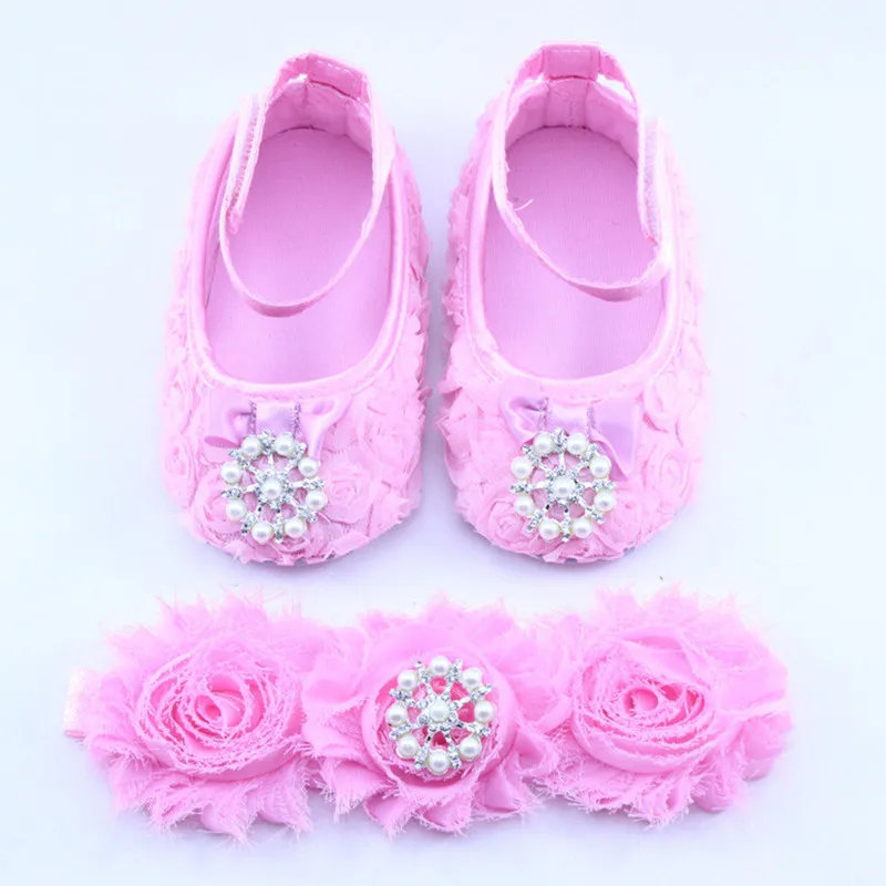

Birthday gift baby girls pink pearl shoes +flower headband set cute princess footwear summer cute kids casual shoes 17A801