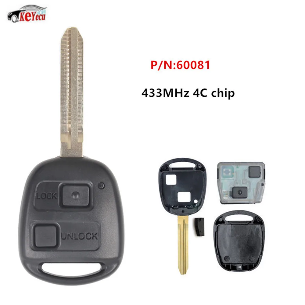KEYECU новая Замена дистанционный ключ-брелок от машины 2 кнопки 433 МГц 4C для Toyota RAV4 Corolla Yaris P/N: 60081