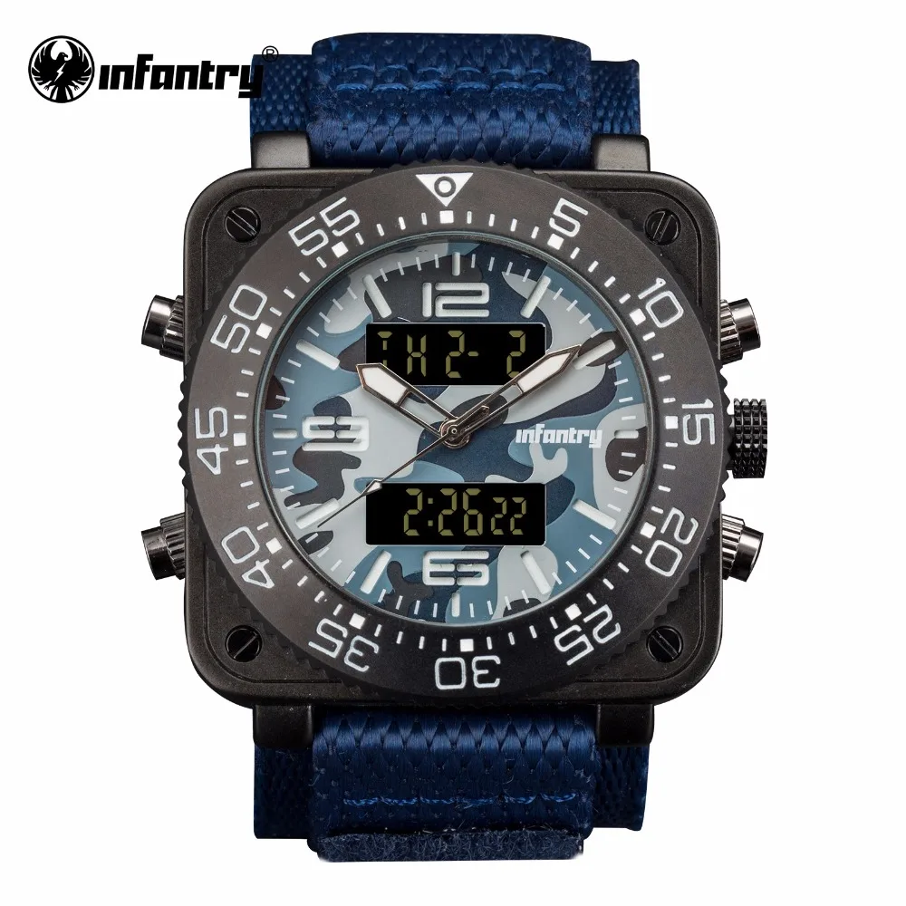 INFANTRY Mens Dual Time Quartz Digital Watch Navy Blue Military Army