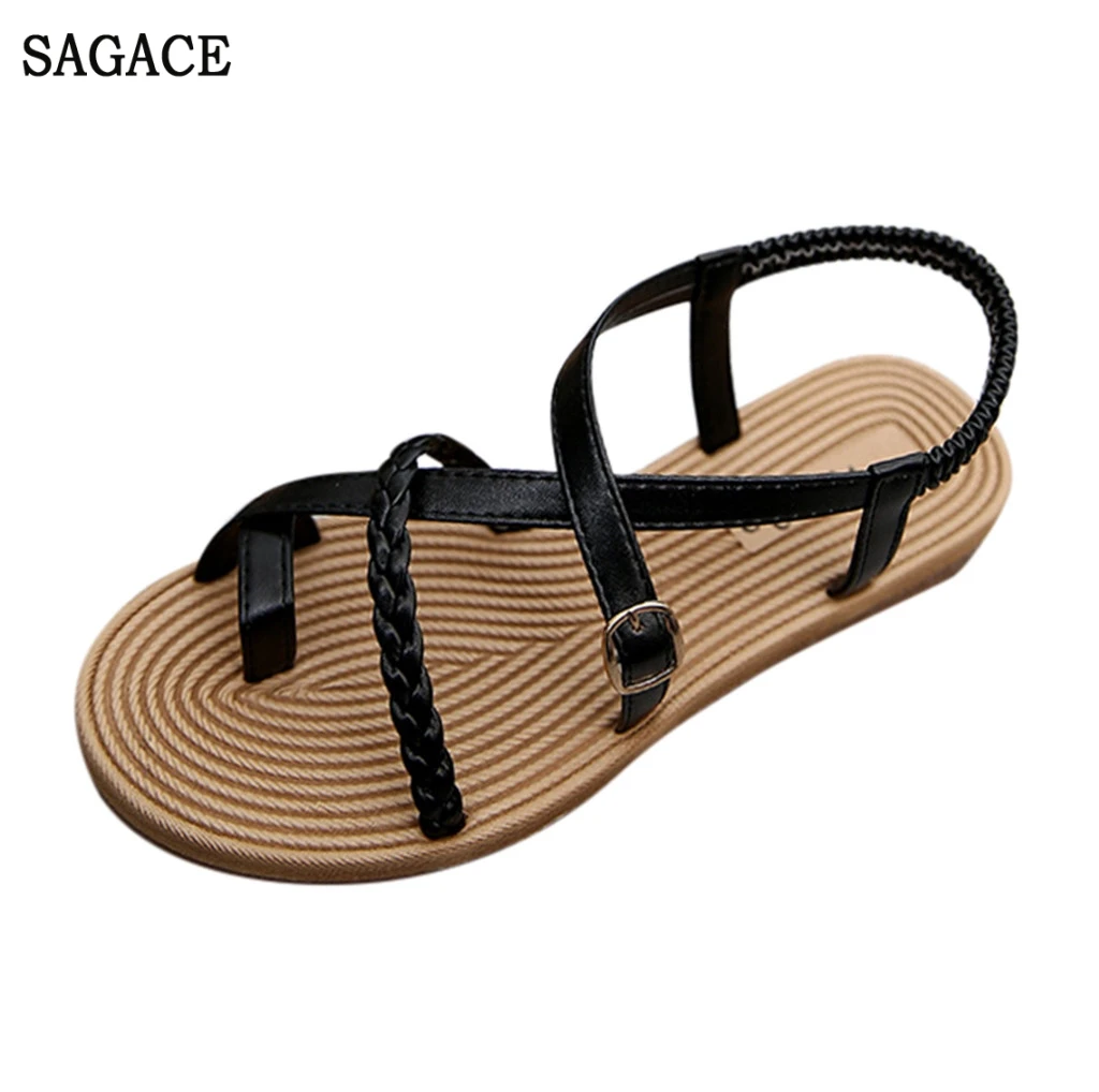 

SAGACE Women's Sandals Flat Female Sandals Belt Buckle Sandals Casual Roman 2019 High Quality Outsid Ladies High Heel Shoes