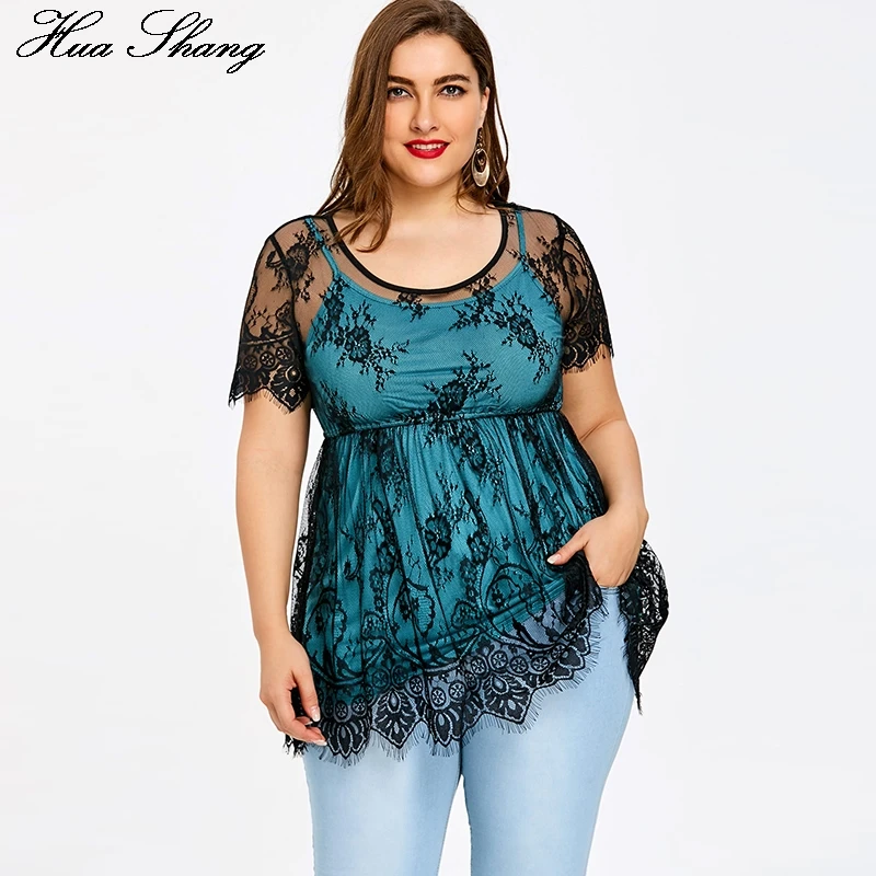 

Huashang Summer Women Tops 2018 Plus Size Fashion Cotton Lace Blouses Spliced Hollow Out Tassel O-neck Floral Big Size 5xl Tops
