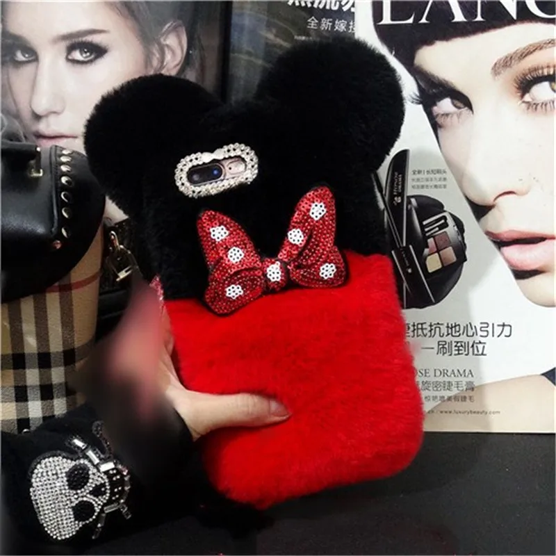 

For iPhone X 5S 7 8PLUS Luxury Top Rabbit Fur Panda Bear Ear Tail Fur Ball Plush Furry Case For iphone X XS MAX XR 8 7 6 6s plus