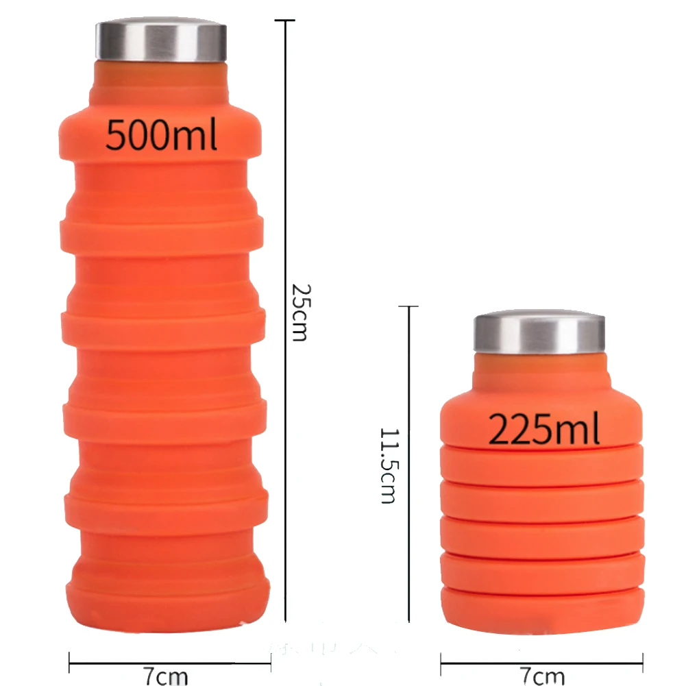 Amerteer Collapsible Silicone Sports Water Bottle - Compact Workout, Beach, Festival, Travel Drinking Foldable Water Bottles - Leak and Shockproof