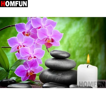 

HOMFUN Full Square/Round Drill 5D DIY Diamond Painting "Candle orchid" 3D Diamond Embroidery Cross Stitch Home Decor A18688