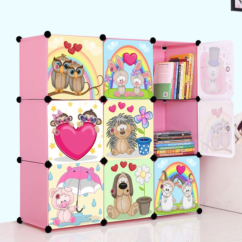

Carton Pink Simple shelf for children's bookcase modern simple and easy combination door plastic storage cabinet creative