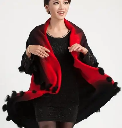

New winte fur ball knitted shawl knit cardigan women cashmere wool jacket imitation 6302-45