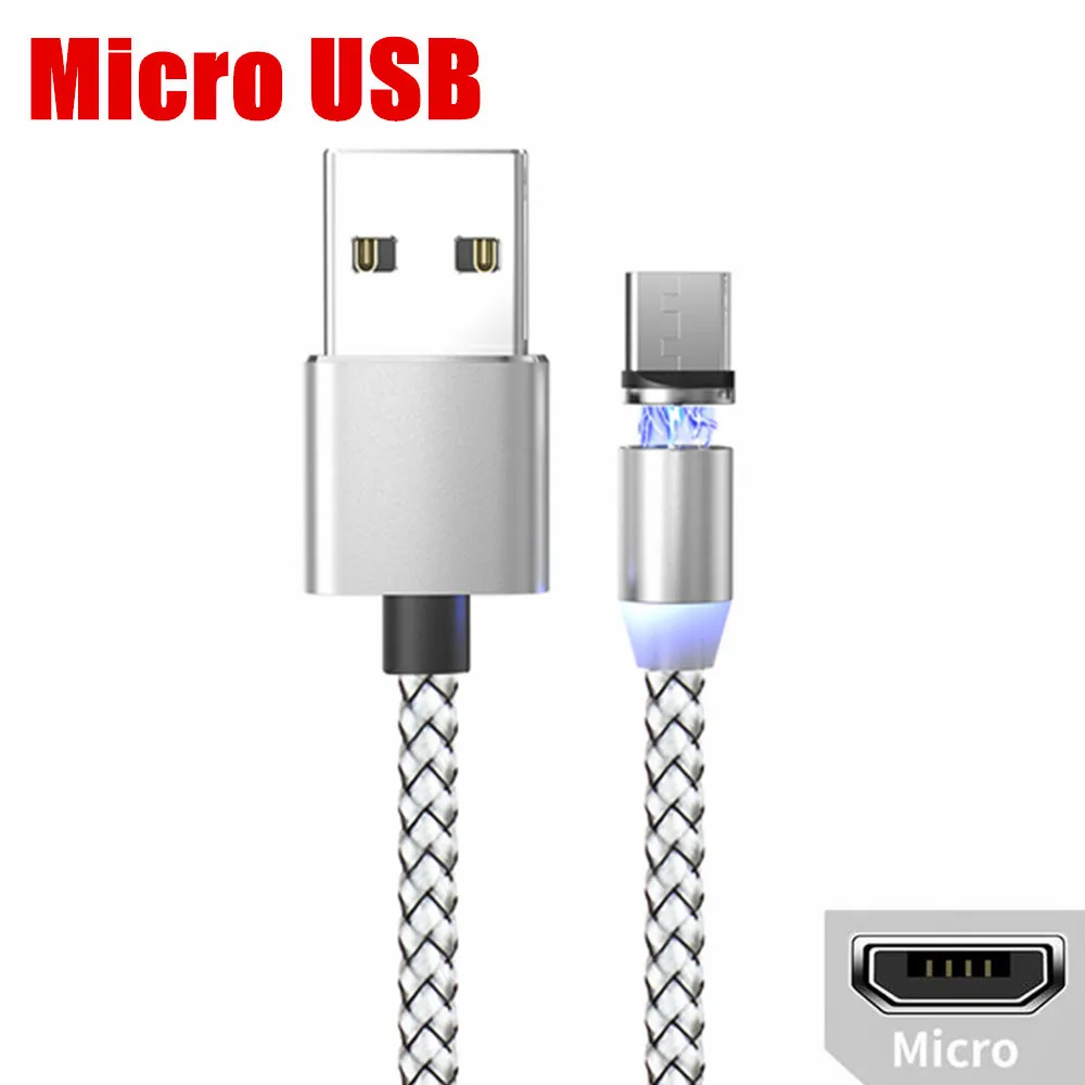 OLAF 1 м светодиодный магнитный Micro USB кабель для быстрой зарядки usb type C Магнитный кабель для зарядки данных кабель для зарядки USB шнур для samsung Xiaomi - Цвет: Silver Micro Cable