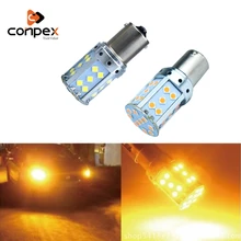 Buy conpex 12V LED 35smd Yellow Withe light Car rear Turn signal lamp parking Light CANBUS 1156 1157 3030 SMD Auto Brake Lights Free Shipping