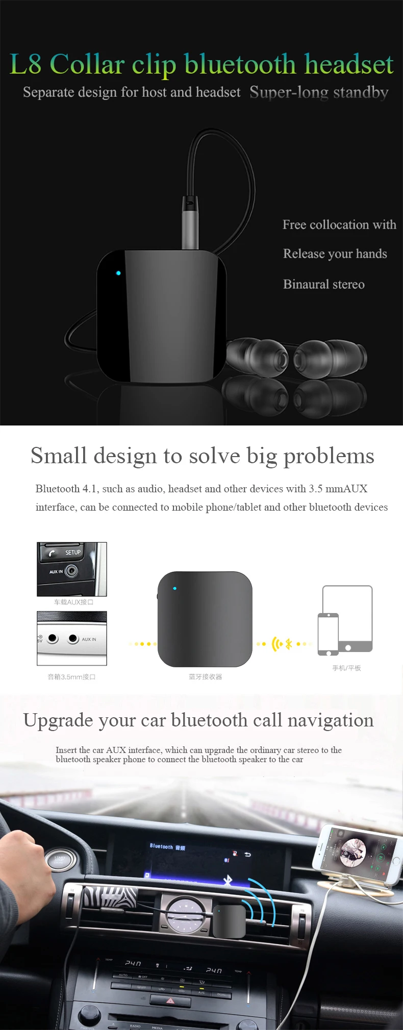L8 Universal Sport Bluetooth 5.0 Phone Wireless HiFi Collar clip Bluetooth headset AliExpress