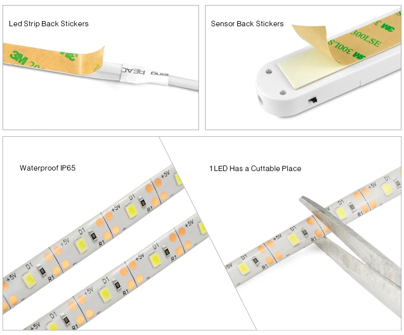Беспроводной датчик движения светодиодный Ночной светильник 1 м 2 м 3 м кровать шкаф Лестницы светильник USB Светодиодные ленты лампы 5V для Лестницы ТВ тыловая подсветка