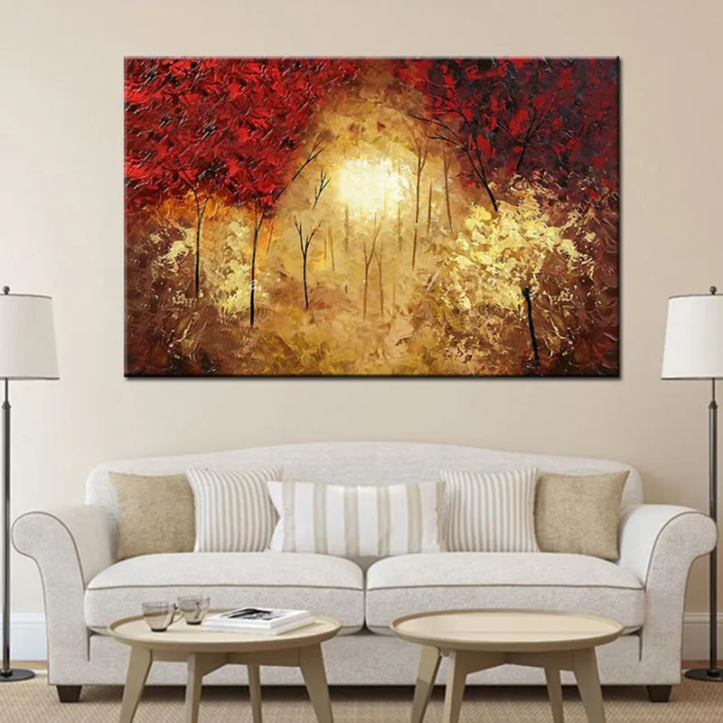 

Large Home Decor Art Pictures Handmade Knife Red Gold Tree Wall Painting Handpainted Abstract Landscape Oil Paintings on Canvas