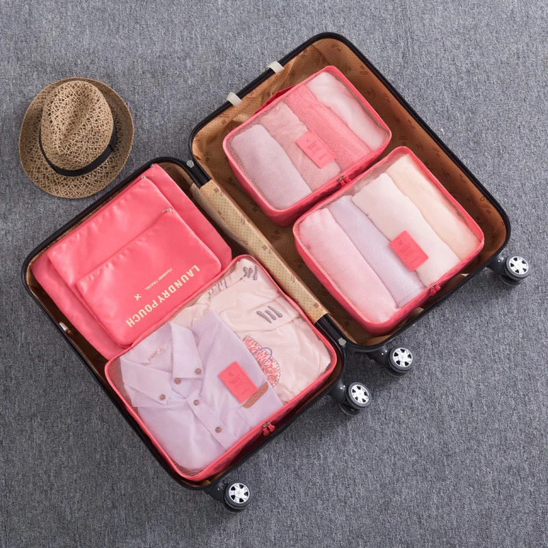

6 PCS Travel Storage Bag Set For Clothes Tidy Organizer Wardrobe Suitcase Pouch Travel Organizer Bag Case Shoes Packing Cube Bag