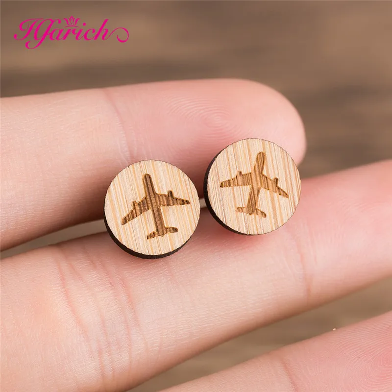 

Hfarich Airplane Round Circle Wooden Earrings for Women Men Gift Spring Engagement Cute Lady Aircraft Female Handmade Jewelry
