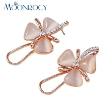MOONROCY дропшиппинг модные серьги из кубического циркония цвета розового золота цветок листья Опал Кристалл ювелирные изделия для женщин подарок