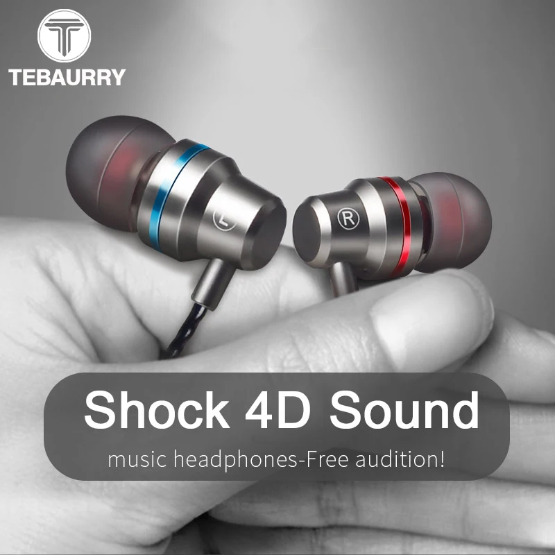 

TEBAURRY Metal In-ear Earphone Earbuds Music Earphone for xiaomi samsung iphone phone Stereo Wired Headset With Microphone