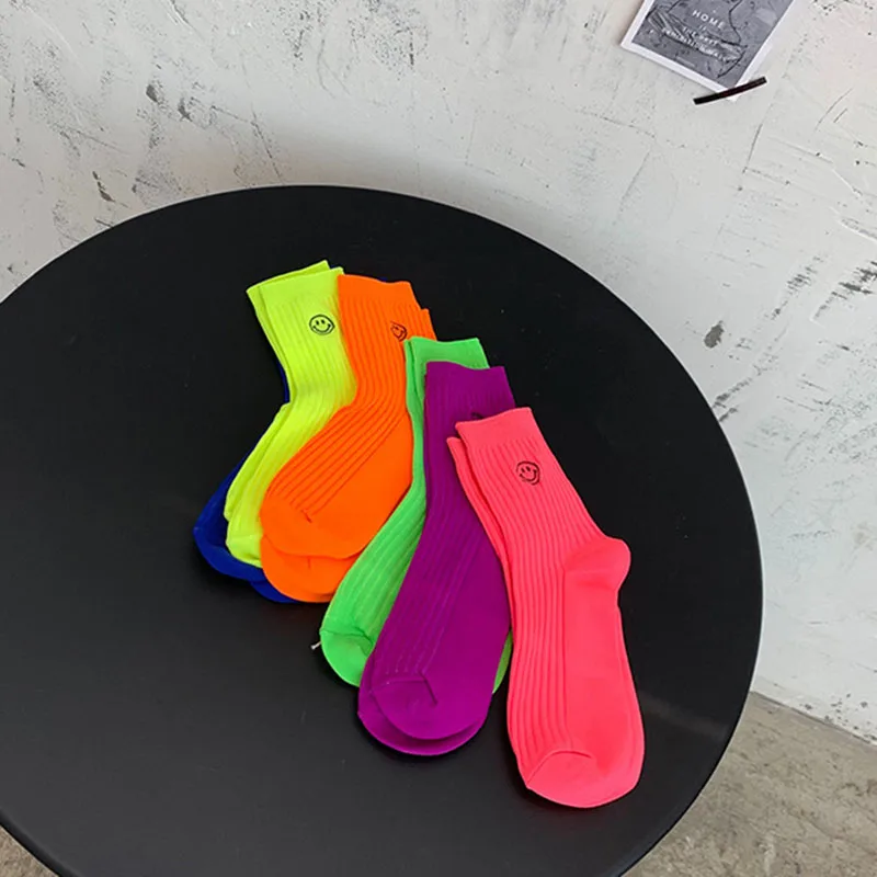 

SP&CITY Women Striped Smile Patterned Cotton Socks Fluorescence Solid Hip Hop Skateboard Socks Fashion Personal Sox