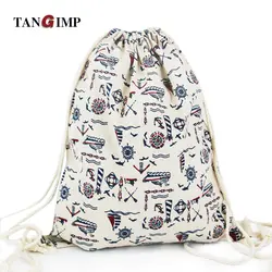 Tangimp якорь шнурок рюкзаки хлопок и лен Корабль Путешествия softback Для женщин Harajuku gymsacks Детская школьная pe строка пляжные сумки