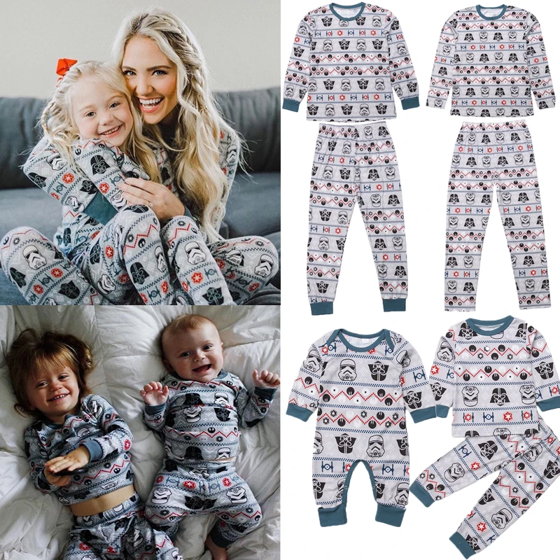 

2018 Xmas Family Matching Sets Pajamas Sleepwear Father Mother Kids Baby Clothes Cartoon Print Cotton Clothes