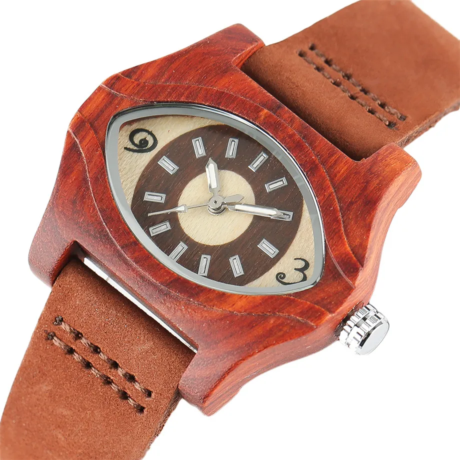 YISUYA Creative Angel Eyes Womens Natural Red Wooden Watches Fashion Casual Quartz Leather Band Elegant Wrist Watch for Men + Gift Bag (3)