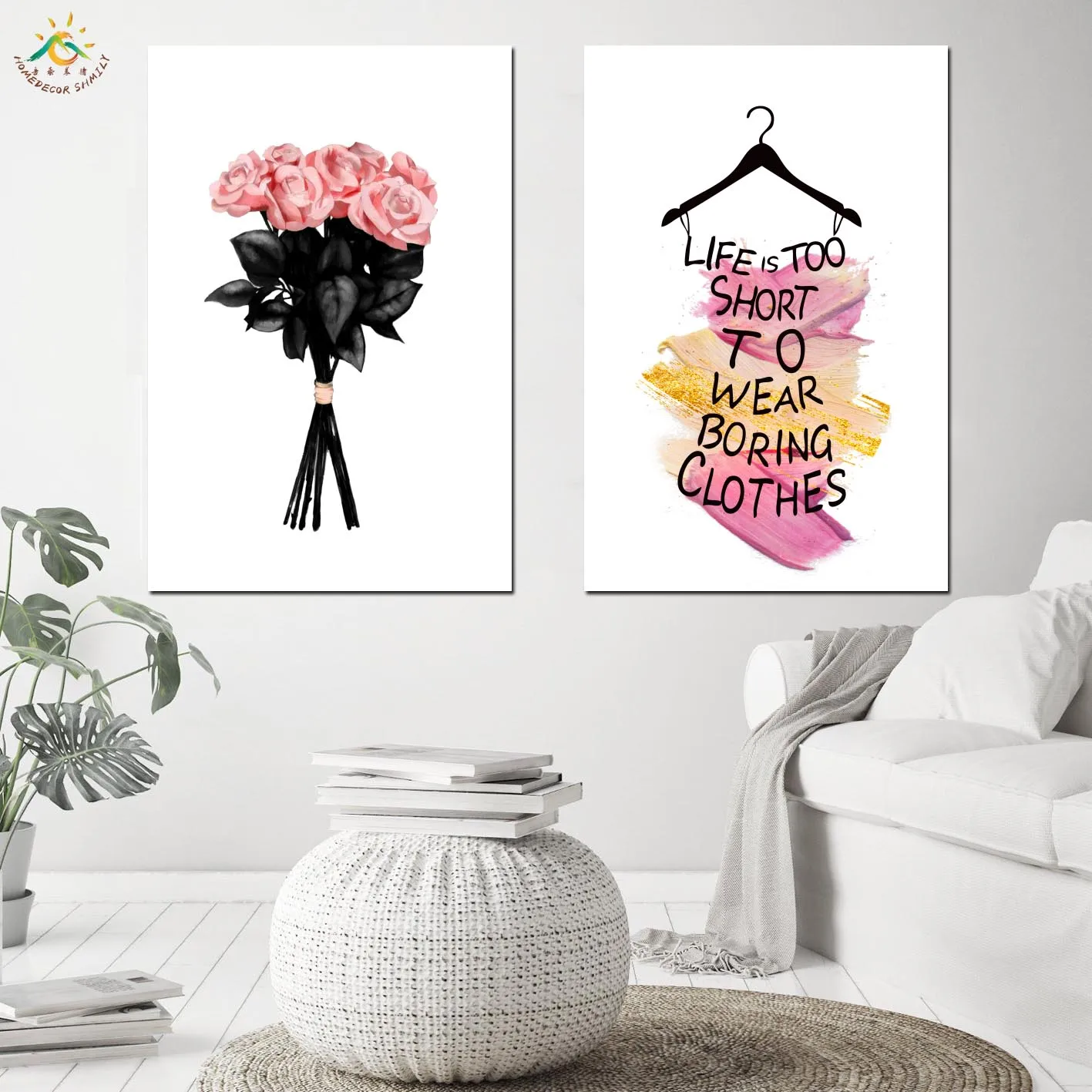 

Scandinavian Style Elegant Pink Flower Canvas Posters and Prints Wall Art Painting Nordic Decoration Pictures Modern Home Decor