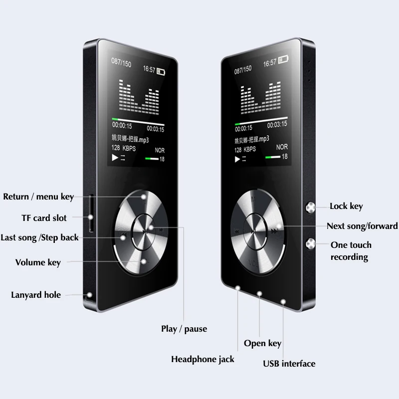 

DOITOP 1.8inch TFT Screen MP3 Walkman HIFI Lossless MP3 Player FM Video E-book Recorder Clock 8GB Sport TF Expansion to 128G